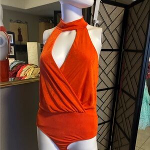 Saints Bold Orange Halter Surplice Bodysuit